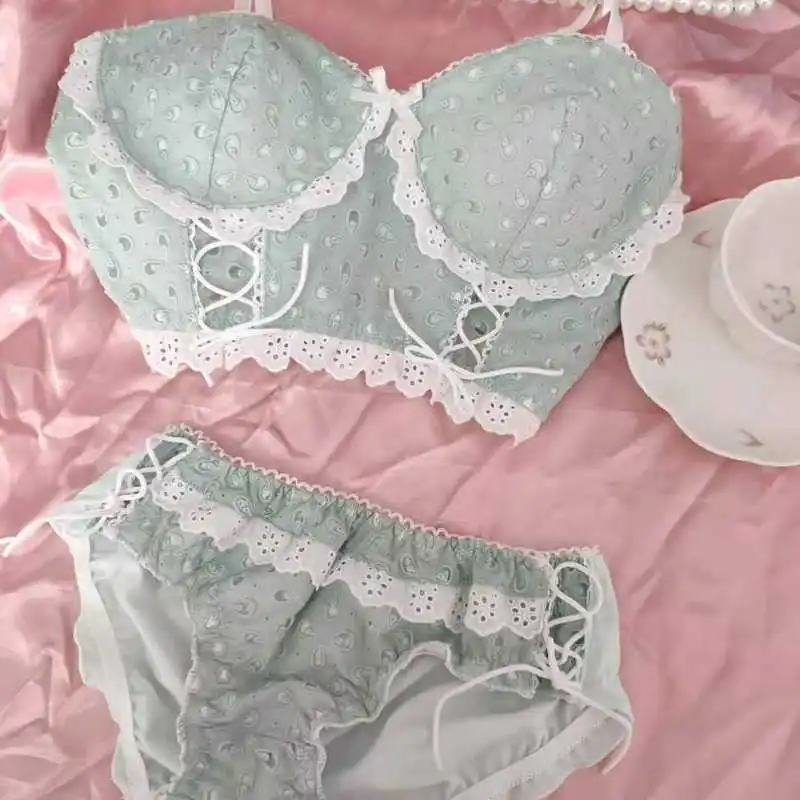 Japanese Cute Sexy Bra and Panty Set Underwear Women Lace Lingerie Cotton Brallette Bandage Bra Panties Intimate Sets Loungewear 
Japanese Cute Sexy Bra and Panty Set Underwear Women Lace Lingerie Cotton Brallette Bandage Bra Panties Intimate Sets Loungewear