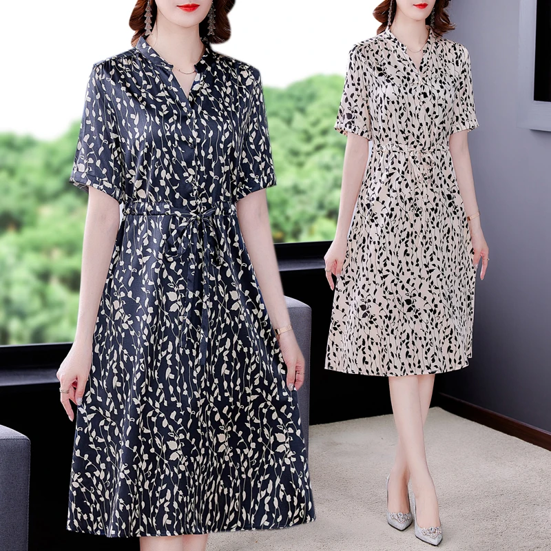 2021 Women Casual Print Satin Midi Shirt Dresses Summer Vintage L-5XL Mulberry Silk Beach Sundress Elegant Slim Party Vestidos
2021 Women Casual Print Satin Midi Shirt Dresses Summer Vintage L-5XL Mulberry Silk Beach Sundress Elegant Slim Party Vestidos