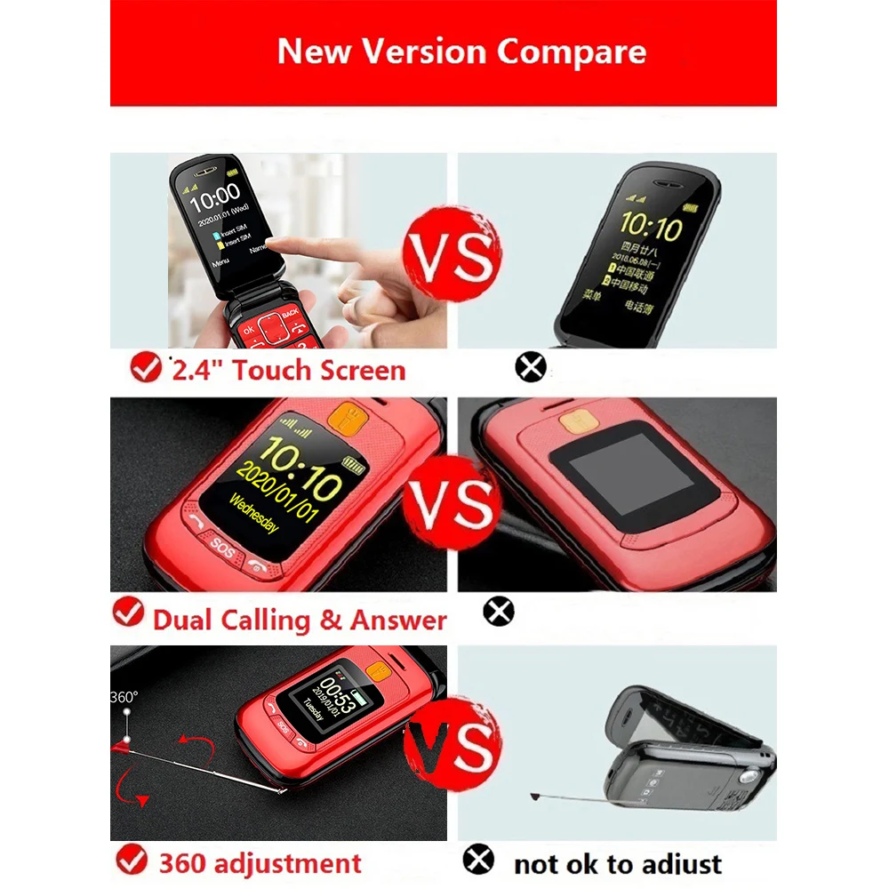 F899 Folding Mobile Phone Dual Screen Display Flip Cover Phone Dual SIM Emergency Call Flashlight Large Key Loud Sound FM
F899 Folding Mobile Phone Dual Screen Display Flip Cover Phone Dual SIM Emergency Call Flashlight Large Key Loud Sound FM