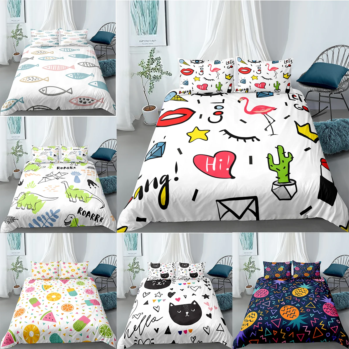 Cute Printed Bedding Sets Cartoon Pattern Duvet Cover Sets Single Double Queen King Size Comforter Covers Quilt Cover Pillowcase
Cute Printed Bedding Sets Cartoon Pattern Duvet Cover Sets Single Double Queen King Size Comforter Covers Quilt Cover Pillowcase