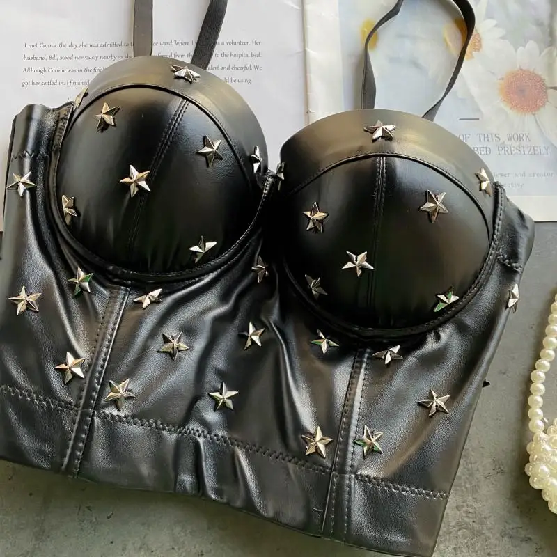 2021 summer new women's Retro stars rivet PU leather Tube top bra one piece belt pad wireless Corset tops female underwear
2021 summer new women's Retro stars rivet PU leather Tube top bra one piece belt pad wireless Corset tops female underwear