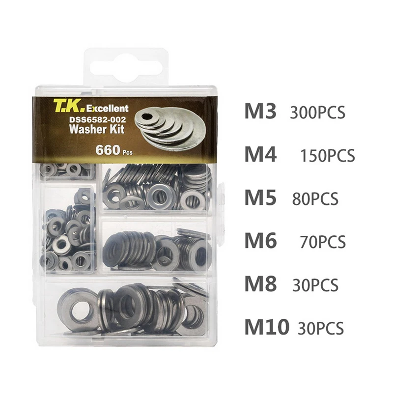 M3 M4 M5 M6 M8 M10 Stainless Steel Washers Flat Washer Assortment Set Gaskets Snap ring Rings set Hardware 660 Pcs 
M3 M4 M5 M6 M8 M10 Stainless Steel Washers Flat Washer Assortment Set Gaskets Snap ring Rings set Hardware 660 Pcs