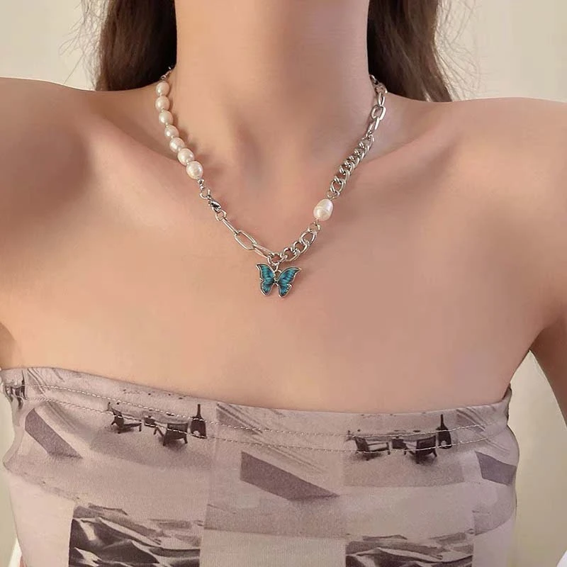 Trendy Personality Simple Blue Butterfly Pendant Necklace Simple Hip-Hop Style Imitation Pearl Stitching Women's Clavicle Chain
Trendy Personality Simple Blue Butterfly Pendant Necklace Simple Hip-Hop Style Imitation Pearl Stitching Women's Clavicle Chain