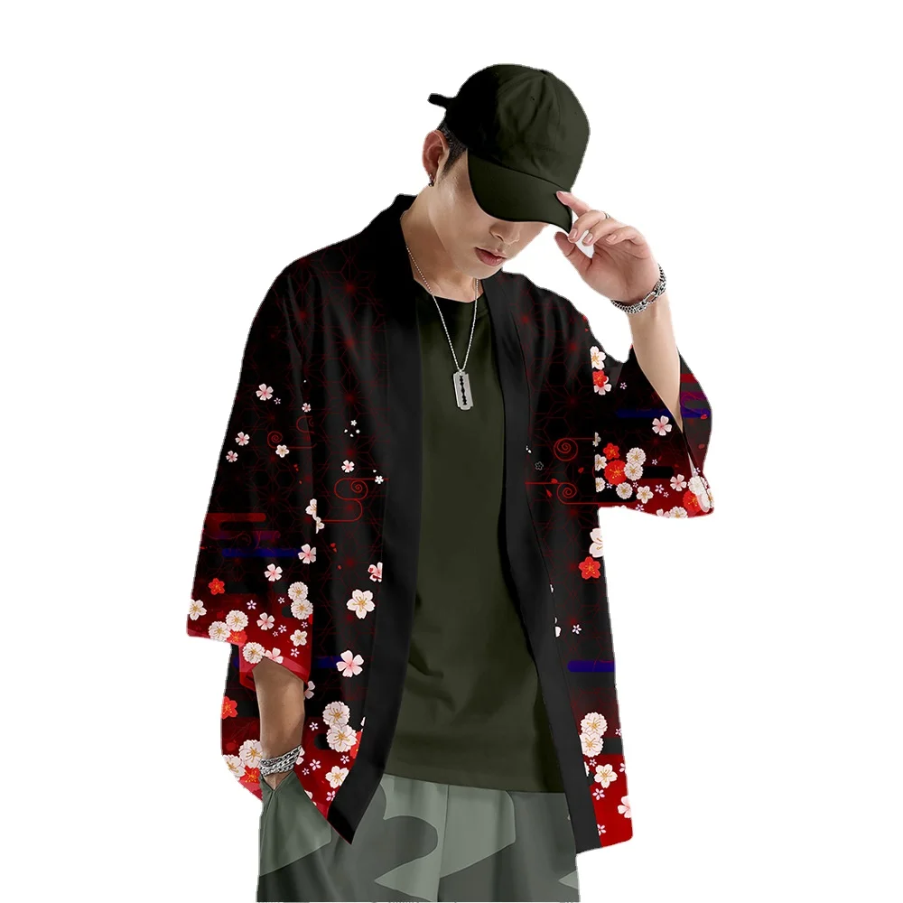 

Plus Size Kimono Falun Fox China Harajuku Japanese Style Sets Kimono Men Women Cardigan Haori Obi Asian Clothes Pant Suit