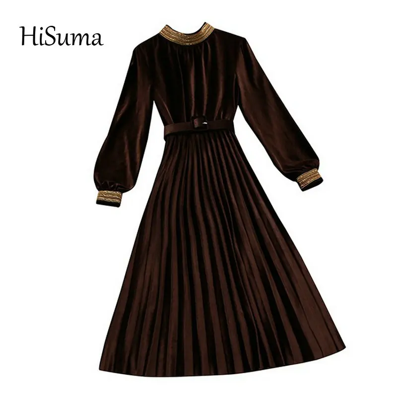 2020 autumn and winter new women half high-neck lantern sleeve waist velvet pleated dress female solid color elegant dresses
2020 autumn and winter new women half high-neck lantern sleeve waist velvet pleated dress female solid color elegant dresses