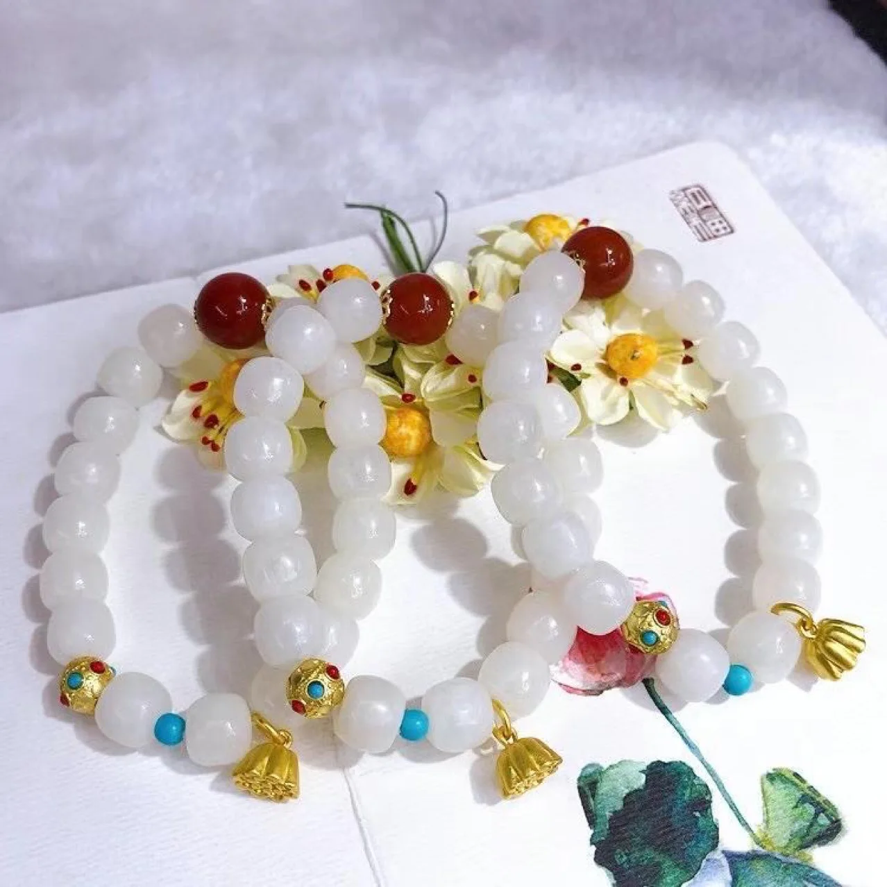 14K Gold Filled Natural Hetian Jade Red Agate Magnesite DIY Bead Elastic Bracelet Women Lucky Amulet Women's Jade Bracelet 
14K Gold Filled Natural Hetian Jade Red Agate Magnesite DIY Bead Elastic Bracelet Women Lucky Amulet Women's Jade Bracelet