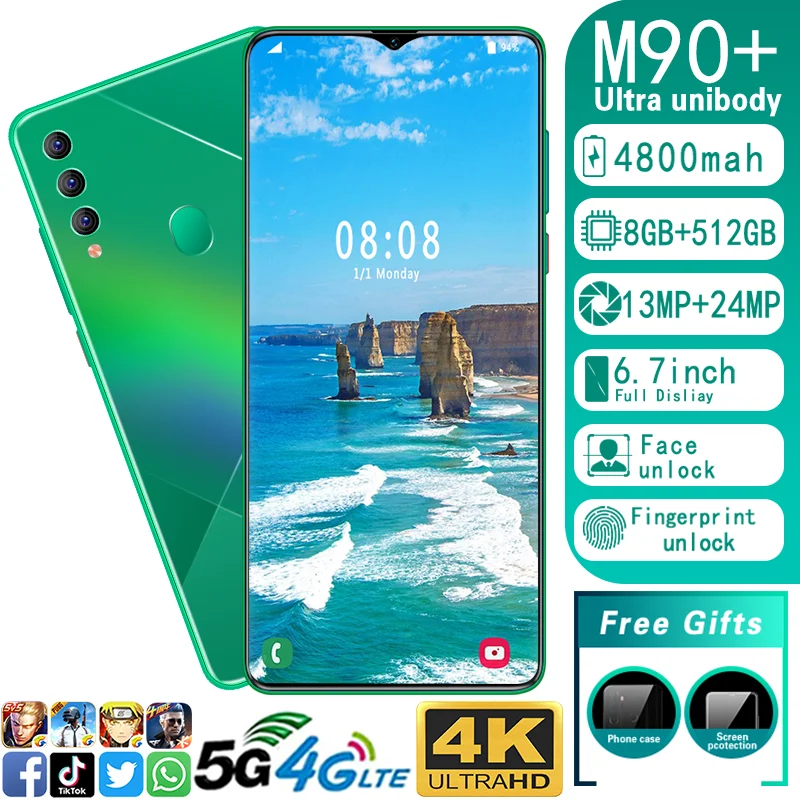 Global Version M90+ Smartphone 8G+512G Dual SIM 4800mAh Mobile Phone Deca Core Snapdragon888 6.7Inch HD Full Screen Cellphone
Global Version M90+ Smartphone 8G+512G Dual SIM 4800mAh Mobile Phone Deca Core Snapdragon888 6.7Inch HD Full Screen Cellphone
