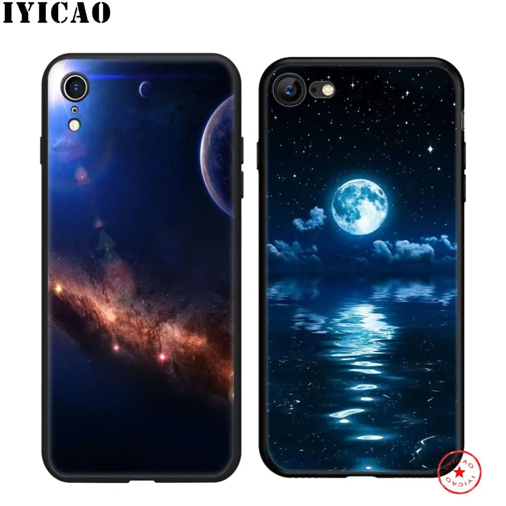 IYICAO арт Звезды Луна планета мягкий черный силиконовый чехол для iPhone 11 Pro Xr Xs Max X