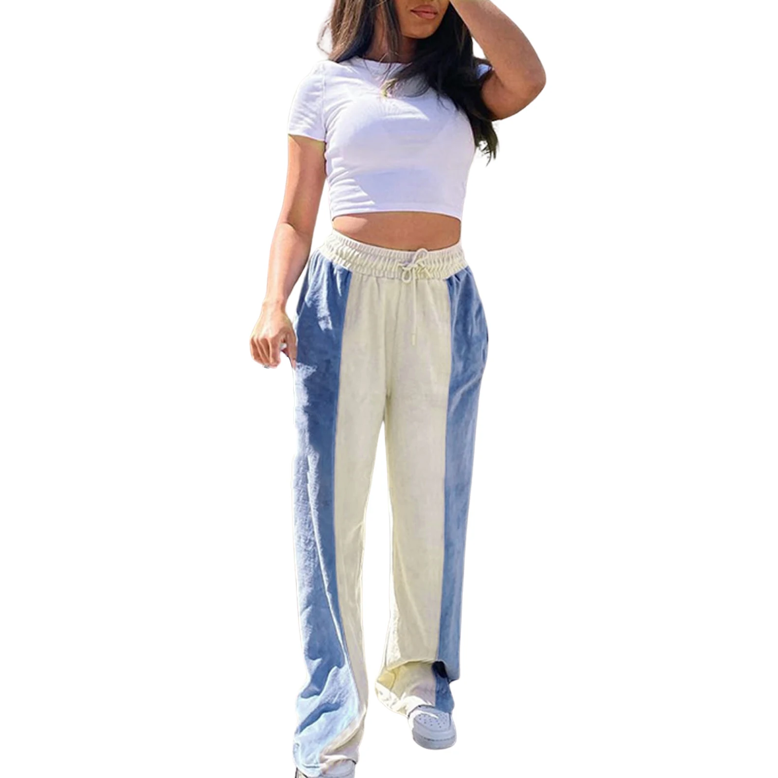 Women Plush Wide Leg Pants Elastic Waist Color Block Letter Embroidery Loose Pants
Women Plush Wide Leg Pants Elastic Waist Color Block Letter Embroidery Loose Pants