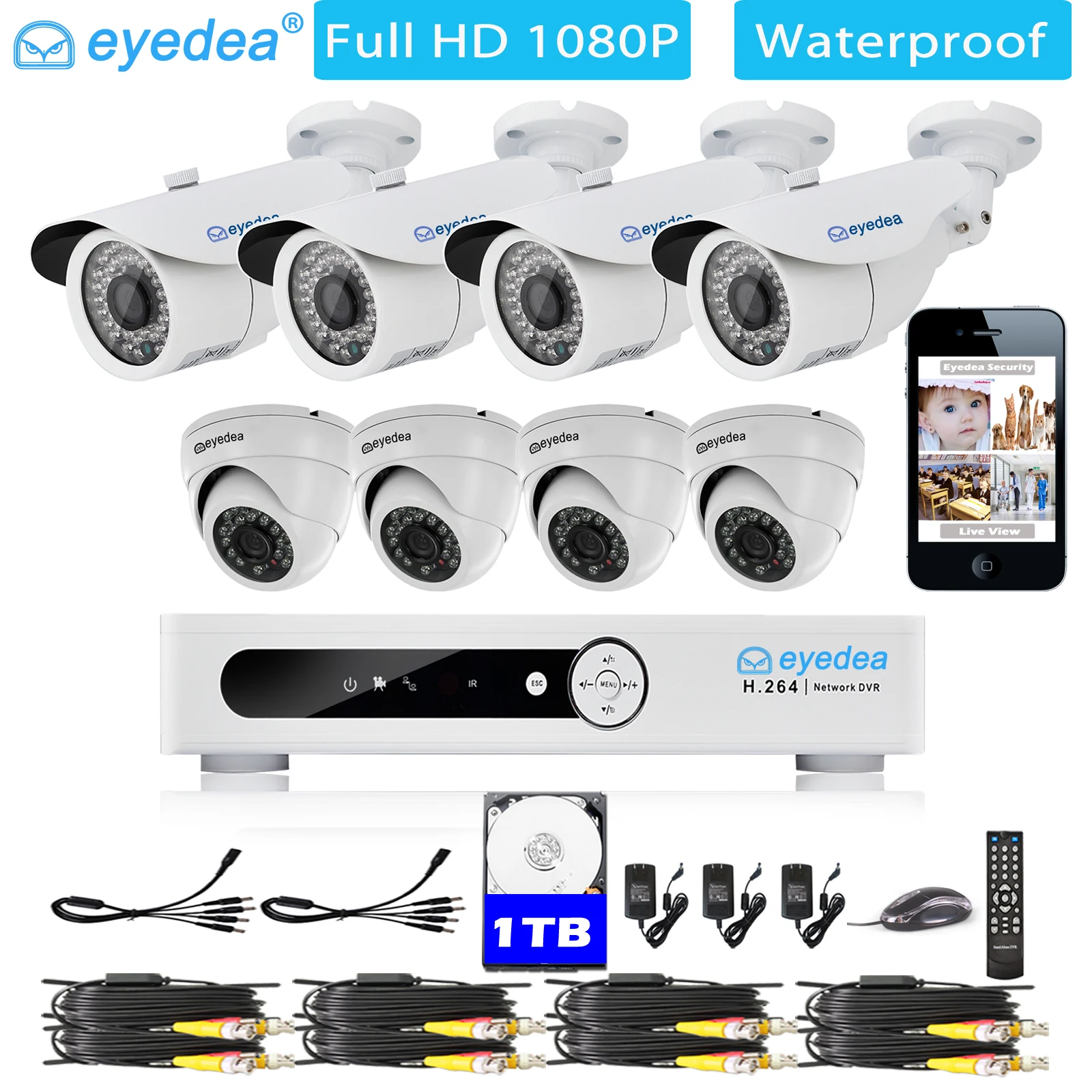 Россия склад Eyedea 8 CH HDMI DVR 1080P 2.0MP Обнаружение движения ночное видение открытый вид