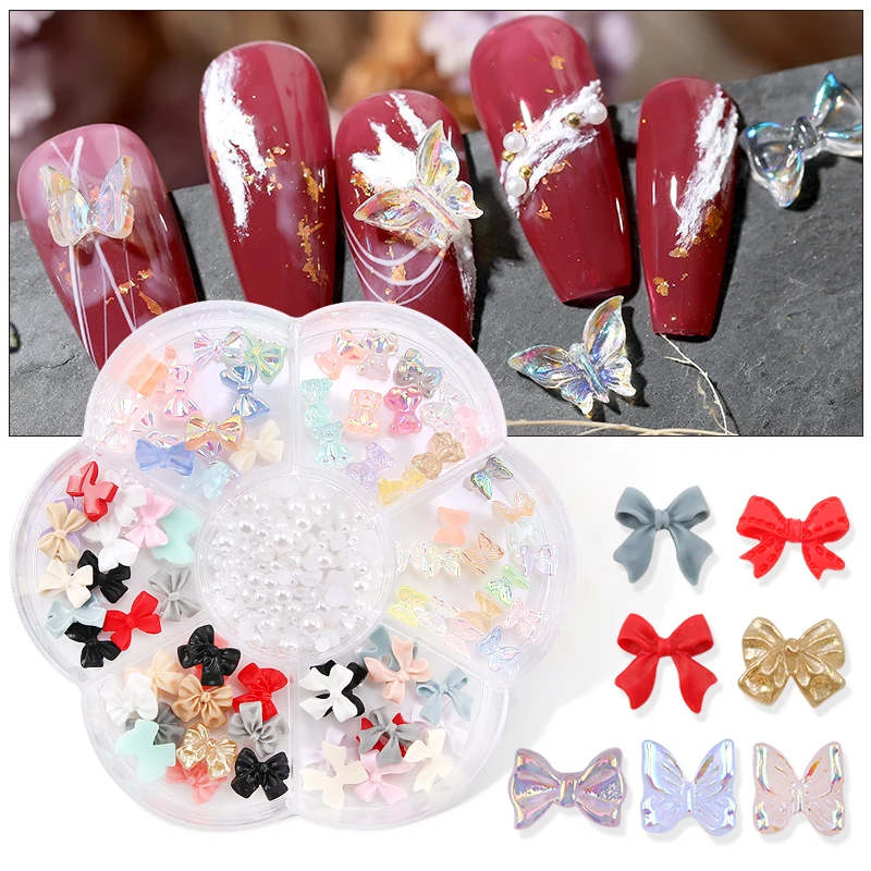 

12 сетчатых коробок, 3D милые бабочки из смолы, украшения для ногтевого дизайна, очаровательные аксессуары для маникюра и ногтей, аксессуары д...