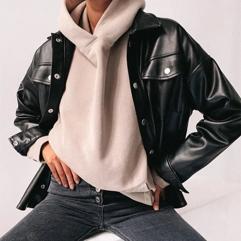 YICIYA 2020 Spring Autumn lapel Long Shirts Women Turn Down Collar PU Leather Black Long Sleeve Shirt Punk Style Single Breasted
YICIYA 2020 Spring Autumn lapel Long Shirts Women Turn Down Collar PU Leather Black Long Sleeve Shirt Punk Style Single Breasted