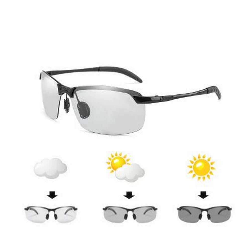

Photochromic Polarized Semi-Rimless Sunglasses Driver Rider Sports Goggle Chameleon Change color Glasses Men Women