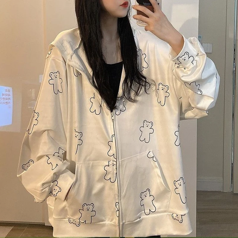 Autumn Women Harajuku Bear Print Zip Up Hooded Sweatshirt Preppy Style Kawaii Oversized Hoodies Female Long Sleeve Hoodie Jacket
Autumn Women Harajuku Bear Print Zip Up Hooded Sweatshirt Preppy Style Kawaii Oversized Hoodies Female Long Sleeve Hoodie Jacket