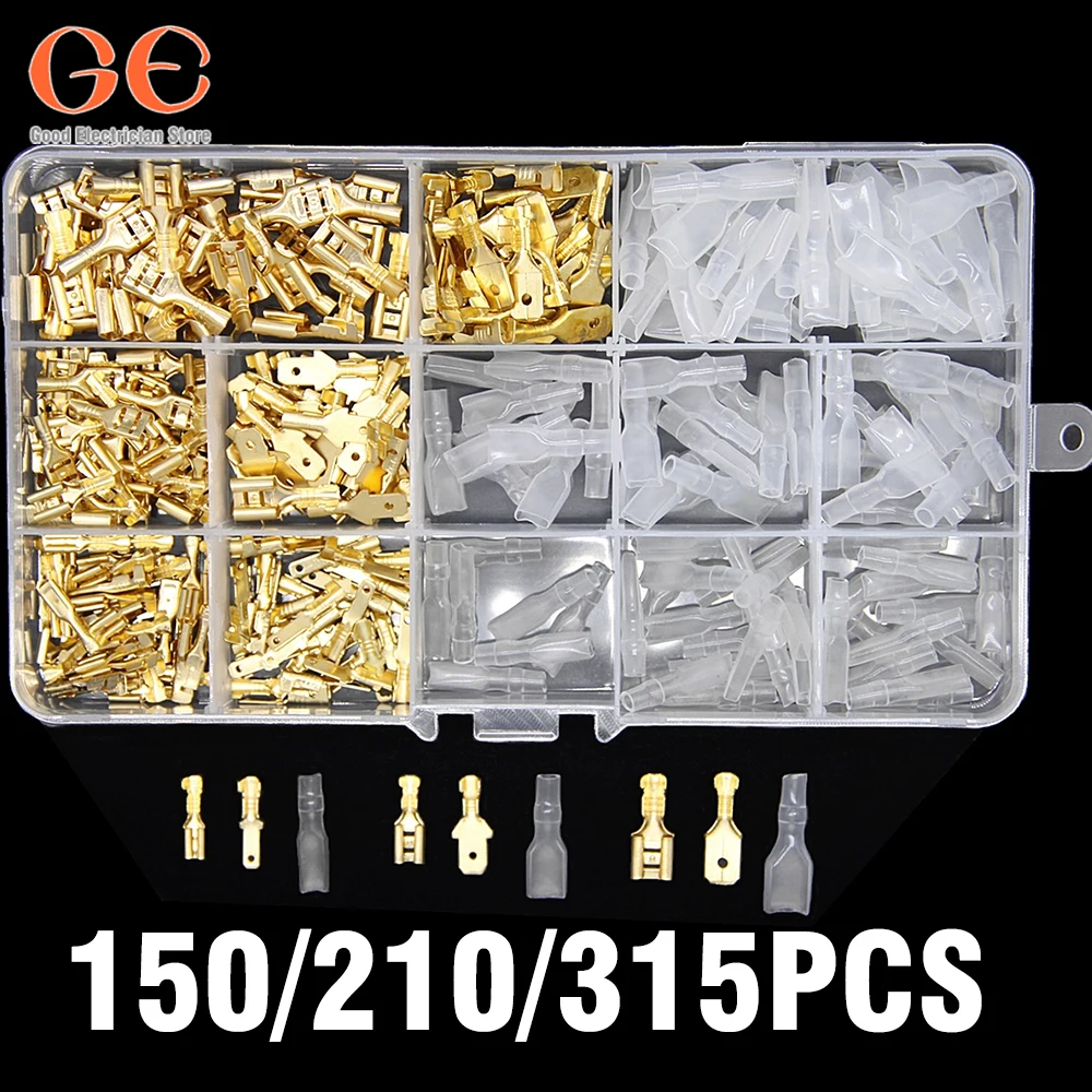 150/210/315X 2.8/4.8/6.3mm Male Female Spade Connectors Wire Crimp Terminal Block with Insulating Sleeve Assortment Kit terminal
150/210/315X 2.8/4.8/6.3mm Male Female Spade Connectors Wire Crimp Terminal Block with Insulating Sleeve Assortment Kit terminal