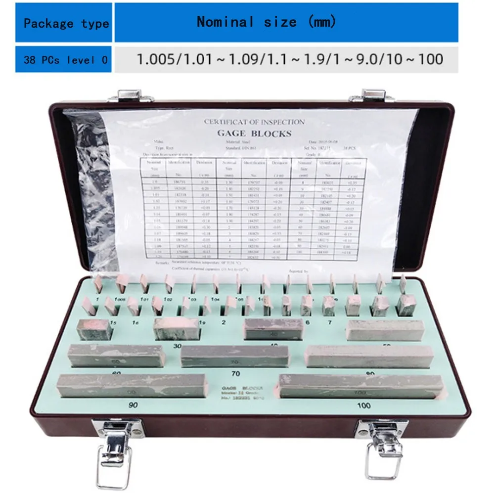 32pcs/38pcs 1.005-30mm Block Gauges Grade 0 Grade 1 Caliper Block Gauge Inspection Measuring Block Gauge 800HV Hardness
32pcs/38pcs 1.005-30mm Block Gauges Grade 0 Grade 1 Caliper Block Gauge Inspection Measuring Block Gauge 800HV Hardness