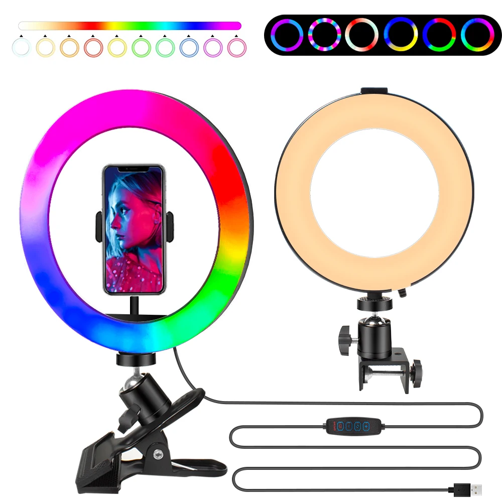 Protable Selfie Ring Light with Clip LED Dimming Photography Light with USB Cable for Makeup Live Steam Youtube Video Conference
Protable Selfie Ring Light with Clip LED Dimming Photography Light with USB Cable for Makeup Live Steam Youtube Video Conference