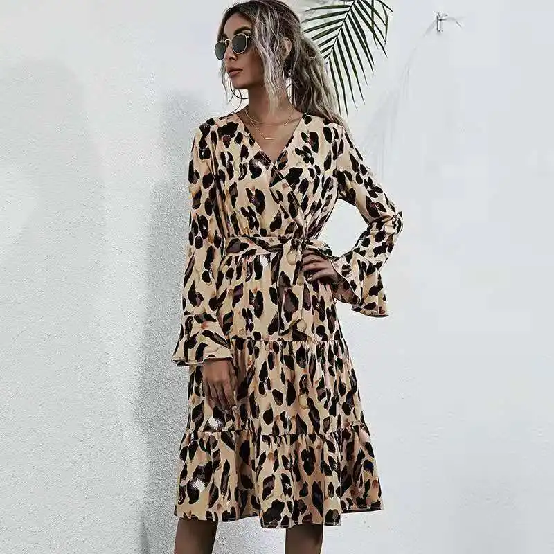 Women's dress fashion sexy leopard print dress for women in autumn, long sleeves slimming waist slimming V-neck skirt HY6400
Women's dress fashion sexy leopard print dress for women in autumn, long sleeves slimming waist slimming V-neck skirt HY6400