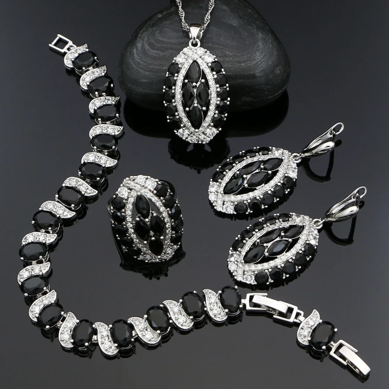 Silver 925 Punk Jewelry Sets for Women Party Accessories Black Cubic Zirconia Earrings/Pendant/Necklace/Ring/Bracelet
Silver 925 Punk Jewelry Sets for Women Party Accessories Black Cubic Zirconia Earrings/Pendant/Necklace/Ring/Bracelet