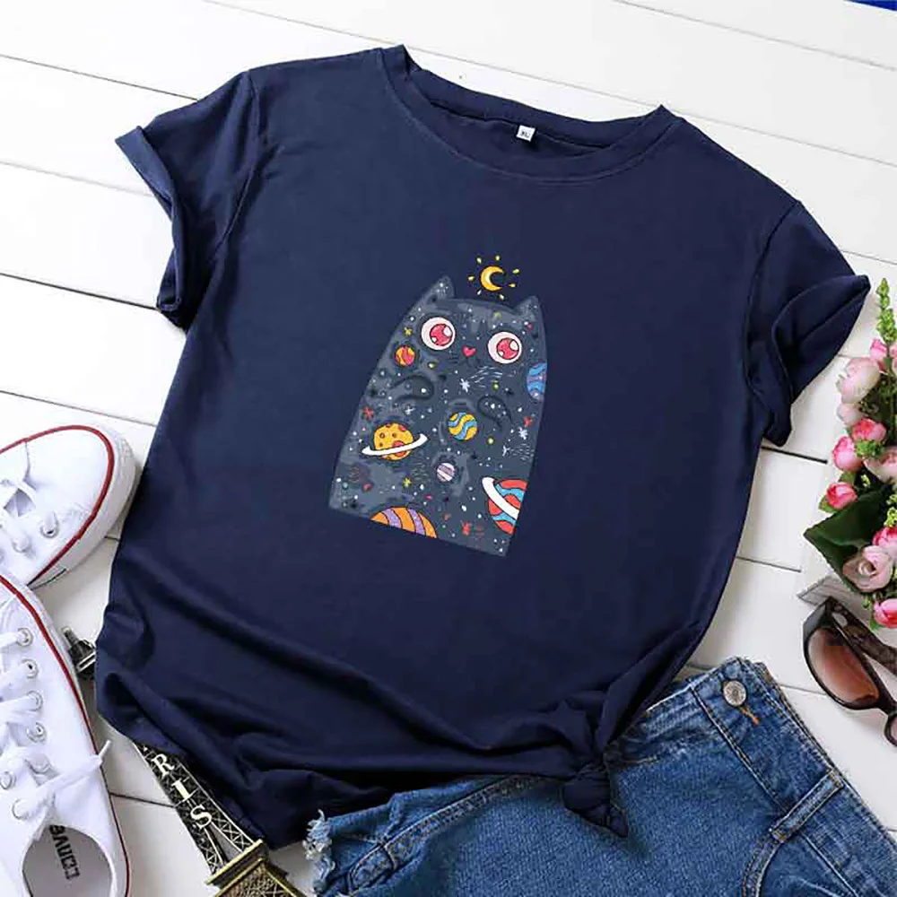 Summer Cotton T Shirt for Women Cute Planet Cat Short Sleeve T-shirts Casual Tees
Summer Cotton T Shirt for Women Cute Planet Cat Short Sleeve T-shirts Casual Tees