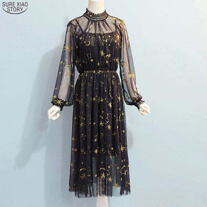 Navy Mesh Dress Sweet Star Moon Embroidery Dress Women Long Sleeve Stand Collar Midi Long Dresses Elegant Party Dresses 12992
Navy Mesh Dress Sweet Star Moon Embroidery Dress Women Long Sleeve Stand Collar Midi Long Dresses Elegant Party Dresses 12992