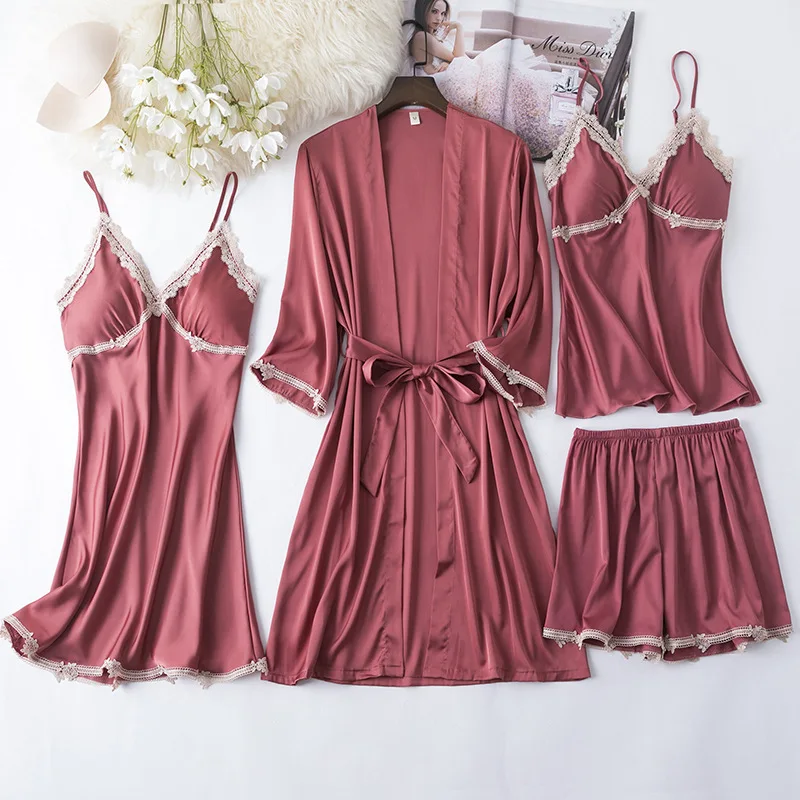 New Women Pajama Intmate Lingerie Silky 4PCS Sleepwear Silky Satin Nightwear Nightgown Casual Lace Kimono Gown Home Clothes
New Women Pajama Intmate Lingerie Silky 4PCS Sleepwear Silky Satin Nightwear Nightgown Casual Lace Kimono Gown Home Clothes