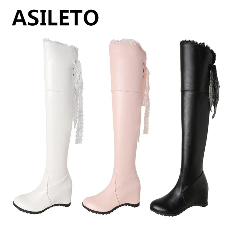 ASILETO Over Knee High Boots Lady Round Toe Wedges Increase Zipper ботинки женские Ribbons Plus Size 34-43 Sweet Winter S2713
ASILETO Over Knee High Boots Lady Round Toe Wedges Increase Zipper ботинки женские Ribbons Plus Size 34-43 Sweet Winter S2713