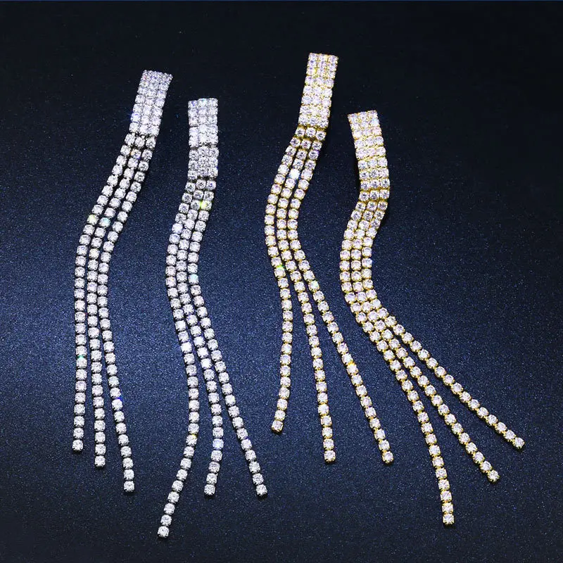 New Gold Silver Color AAA Zircon Crystal Long Tassel Clip on Earrings for Women Bridal Wedding Luxury Without Piercing Earrings
New Gold Silver Color AAA Zircon Crystal Long Tassel Clip on Earrings for Women Bridal Wedding Luxury Without Piercing Earrings