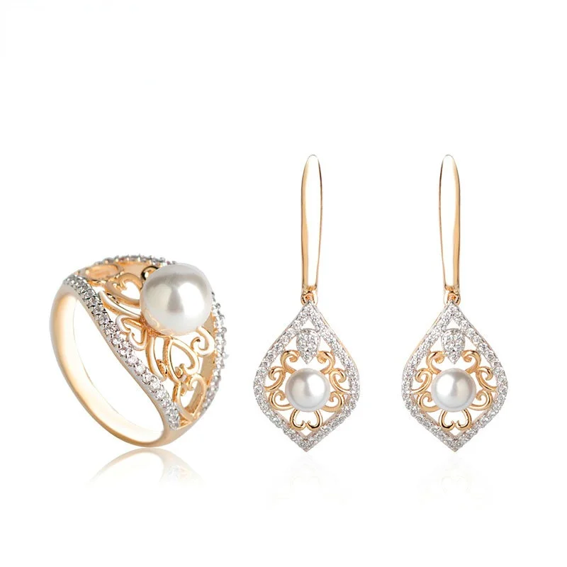 Blucome Exquisite Hollow Flower Earrings Ring Jewelry Sets Simulated Pearl Cubic Zirconia Brass Women Elegant Aretes bijoux
Blucome Exquisite Hollow Flower Earrings Ring Jewelry Sets Simulated Pearl Cubic Zirconia Brass Women Elegant Aretes bijoux