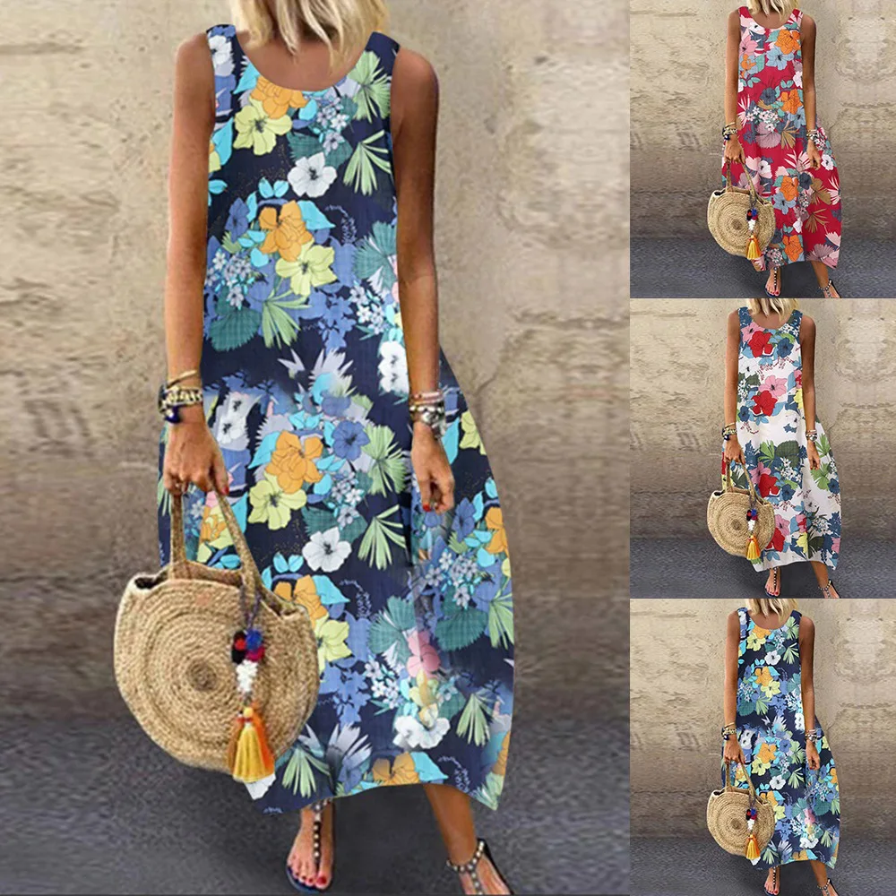 Summer New Women Fashion Dress Vintage Sleeveless Printed Long Cotton Beach Strap Sundress Lady Casual Loose Boho Floral Dress
Summer New Women Fashion Dress Vintage Sleeveless Printed Long Cotton Beach Strap Sundress Lady Casual Loose Boho Floral Dress