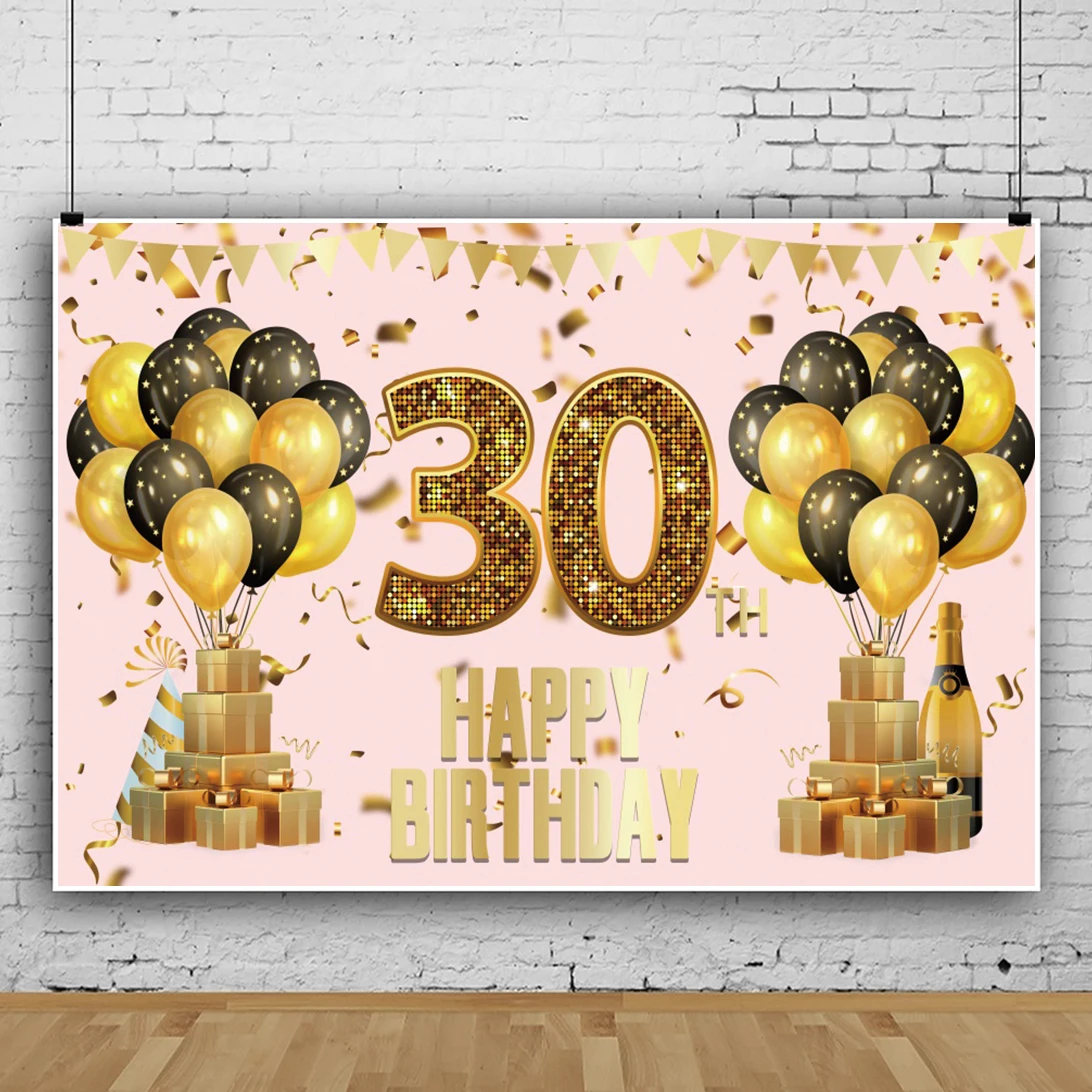 Laeacco 30th Birthday Party Decor Gold Balloon Ribbon Pink Background Portrait Personalized Poster Photographic Pohot Backdrops 
Laeacco 30th Birthday Party Decor Gold Balloon Ribbon Pink Background Portrait Personalized Poster Photographic Pohot Backdrops