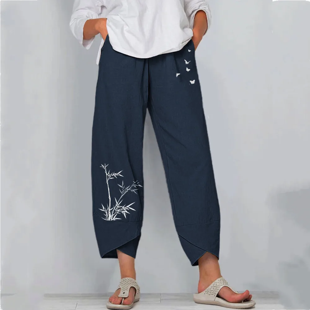 New Wide-Leg Pants Loose Casual Cotton And Linen Elastic Waist Nine-Point Pants Women Solid Color Pockets Oversized Woman Pants
New Wide-Leg Pants Loose Casual Cotton And Linen Elastic Waist Nine-Point Pants Women Solid Color Pockets Oversized Woman Pants