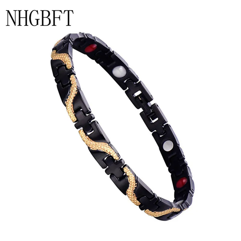 NHGBFT Pure Black Stainless steel Golden stripes Bracelet For Women Mens Link Magnet Energy Healthy Element Bracelet Bangles
NHGBFT Pure Black Stainless steel Golden stripes Bracelet For Women Mens Link Magnet Energy Healthy Element Bracelet Bangles