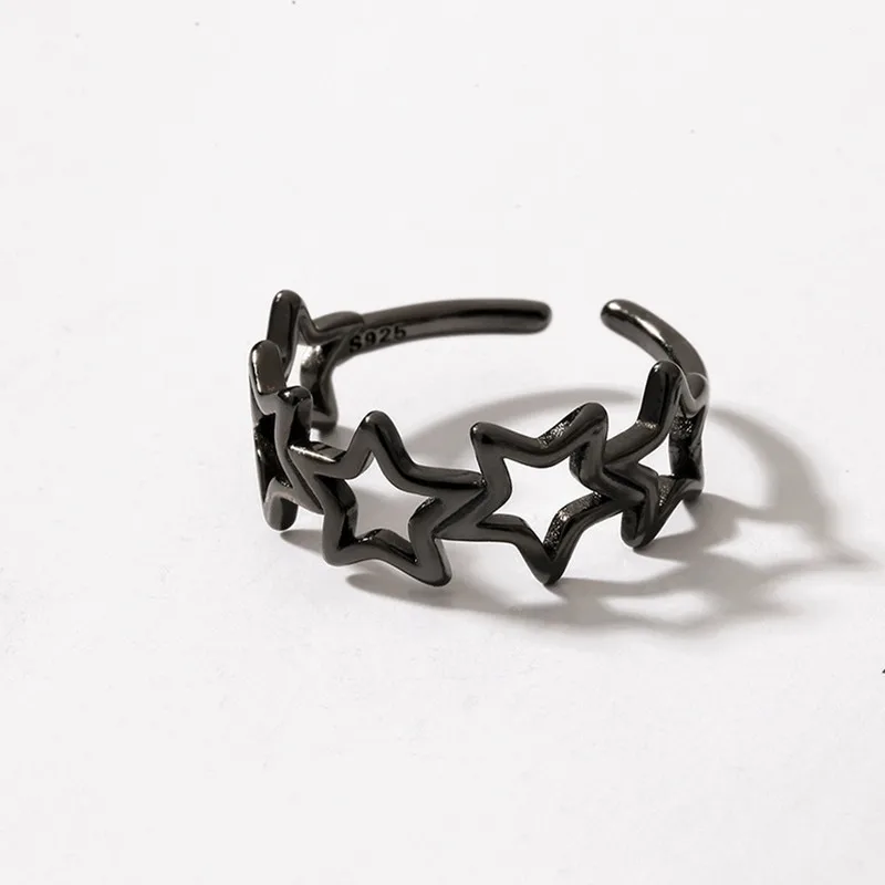 Фото Женское кольцо на палец модное серебряное из серебра 925 пробы с полой звездочкой