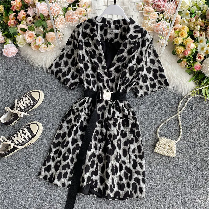 Notched Blazer Dresses For Women Short Sleeve Sashes Slim Wrap Dress Summer Fashion New Black Leopard Elegant Office Lady Dress
Notched Blazer Dresses For Women Short Sleeve Sashes Slim Wrap Dress Summer Fashion New Black Leopard Elegant Office Lady Dress