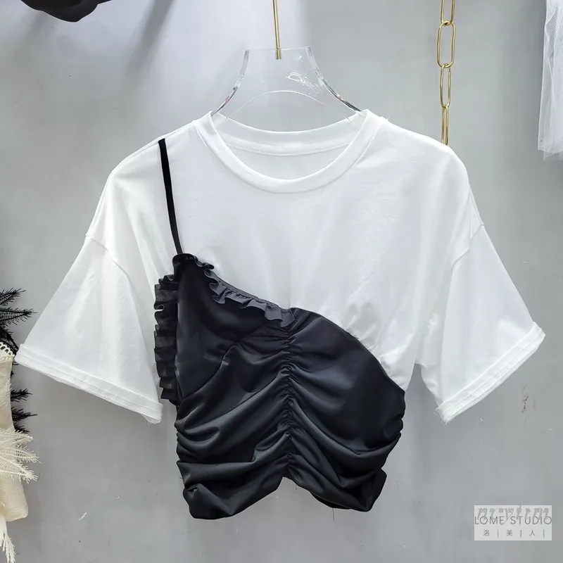 Women's Short Black and White Patchwork Short Sleeve T Shirt Woman's 2021 New Slim Fit High Waist Crop Top Summer Tees
Women's Short Black and White Patchwork Short Sleeve T Shirt Woman's 2021 New Slim Fit High Waist Crop Top Summer Tees