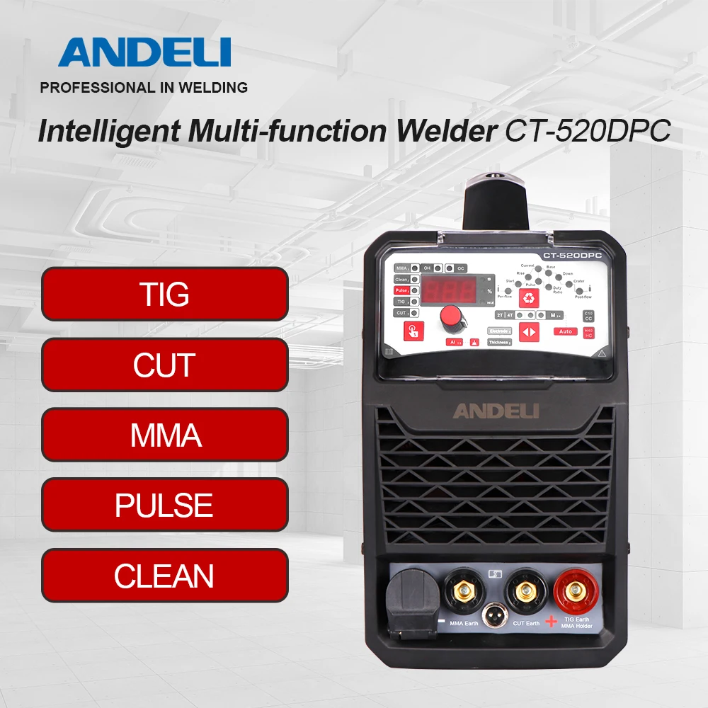 

Сварочный аппарат ANDELI TIG, CT-520DPC сварочный аппарат TIG CUT/MMA/TIG/PULSE/CLEAN TIG, инвертор постоянного тока
