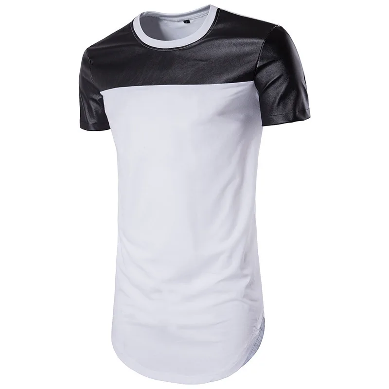 New Summer Men Round Neck Short Sleeves High Street Arc Bottom Plain Patchwork Leather T - Shirt
New Summer Men Round Neck Short Sleeves High Street Arc Bottom Plain Patchwork Leather T - Shirt