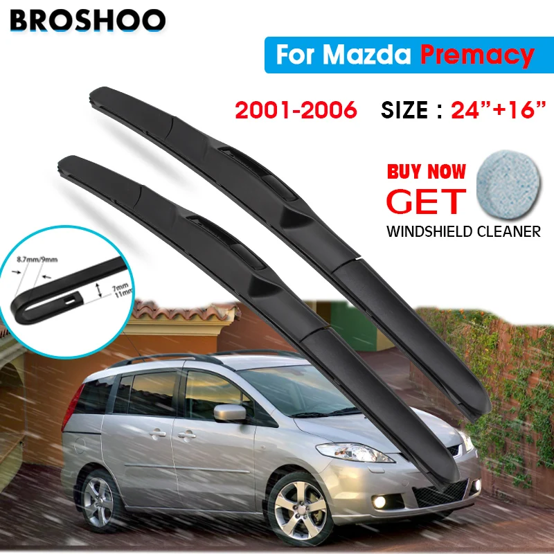 Car Wiper Blade For Mazda Premacy 24"+16" 2001-2006 Auto Windscreen Windshield Wipers Blades Window Wash Fit U Hook Arms
Car Wiper Blade For Mazda Premacy 24"+16" 2001-2006 Auto Windscreen Windshield Wipers Blades Window Wash Fit U Hook Arms