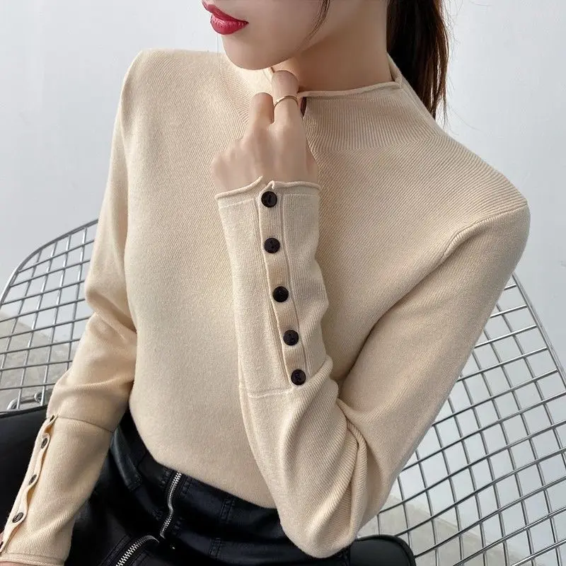 2021 Spring and Autumn Turtleneck Sweater Ladies Loose Buttons Solid Color Long-sleeved Pullover Knit Bottoming Shirt Top Y37
2021 Spring and Autumn Turtleneck Sweater Ladies Loose Buttons Solid Color Long-sleeved Pullover Knit Bottoming Shirt Top Y37