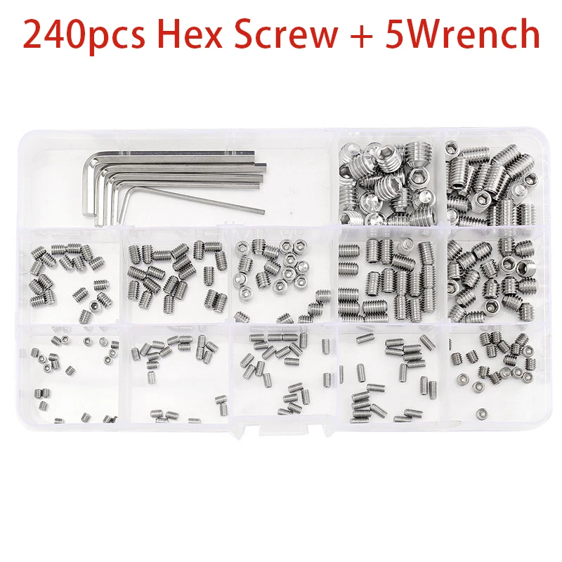 240 Pcs Cup Point Grub Screw Hex Head Allen Set M3 M4 M5 M6 M8 With 5x Wrench Stainless Steel Headless Set Screw
240 Pcs Cup Point Grub Screw Hex Head Allen Set M3 M4 M5 M6 M8 With 5x Wrench Stainless Steel Headless Set Screw