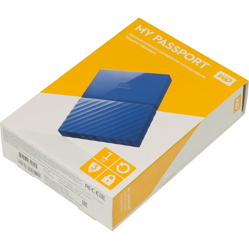 Жесткий диск WD Original USB 3.0 1Tb WDBBEX0010BBL-EEUE My Passport 2.5" синий | Компьютеры и офис