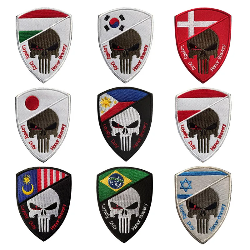Punisher Shield Embroidered Velcro Patch Israel Japan South Korea Hungary Military Badge Brazil Austria Denmark Morale Armband
Punisher Shield Embroidered Velcro Patch Israel Japan South Korea Hungary Military Badge Brazil Austria Denmark Morale Armband
