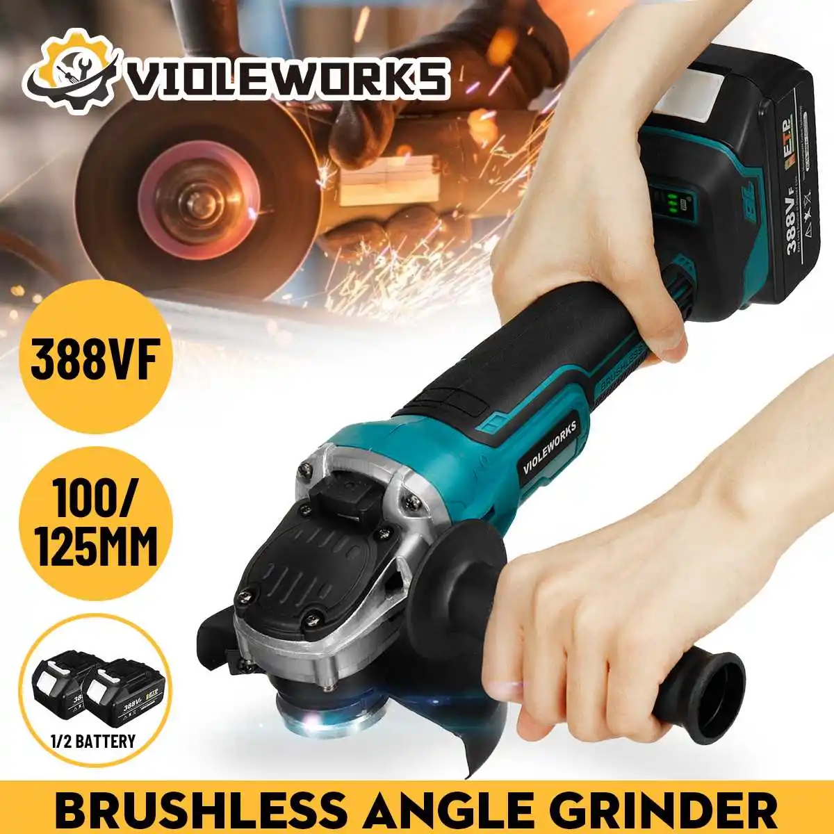 388VF Cordless Angle Grinder Variable Speed Grinding Machine Cutting Electric Angle Grinder Brushless Power Tool W/ 1/2Batteries
388VF Cordless Angle Grinder Variable Speed Grinding Machine Cutting Electric Angle Grinder Brushless Power Tool W/ 1/2Batteries
