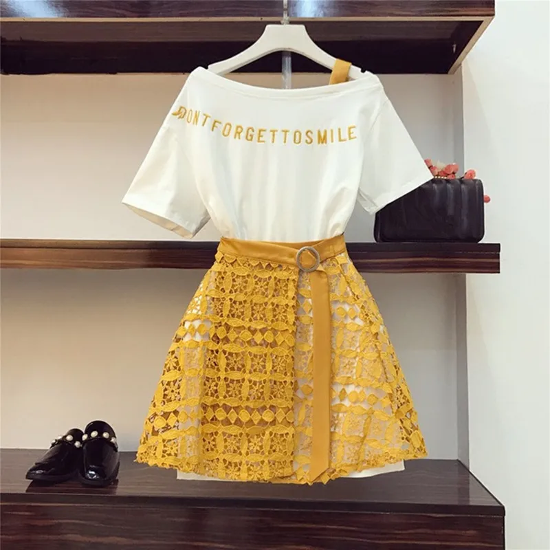 2020 Summer Women Fashion 2 Piece Suit Slash Collar Off Shoulder Long T Shirt & Hollow Out Lace Skirt Suits Skirts Set
2020 Summer Women Fashion 2 Piece Suit Slash Collar Off Shoulder Long T Shirt & Hollow Out Lace Skirt Suits Skirts Set