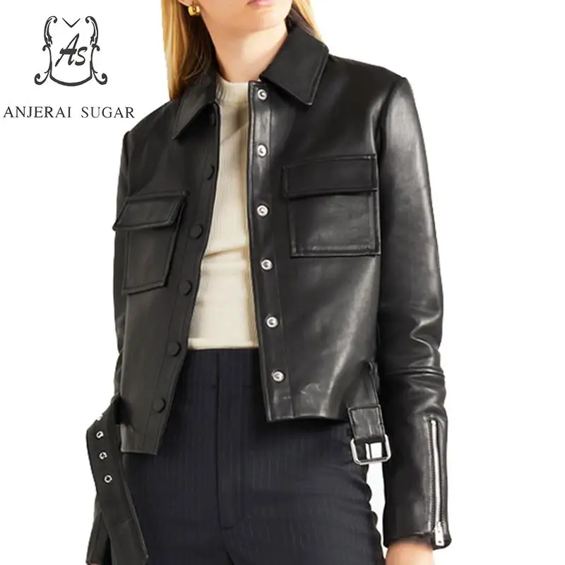 Sheepskin Genuine Leather jacket women Casual Single breasted pocket motorcycle female Black sexy slim OL office Short jackets
Sheepskin Genuine Leather jacket women Casual Single breasted pocket motorcycle female Black sexy slim OL office Short jackets