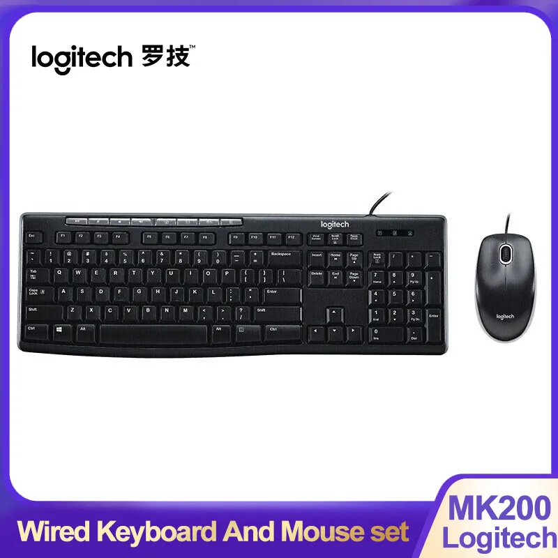 

Logitech MK200 Wired Keyboard Mouse Combo Mute Ergonomics Optical Mice Full Size Keyboard For Laptop PC Gamer Home Office Gaming