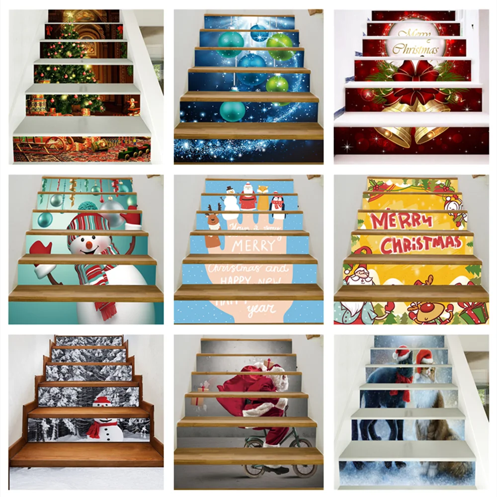 

Merry Christmas Funny Staircase Stickers Christmas Tree Santa Claus Snowman Corridor Stairs Renovation Decoration Wall Stickers