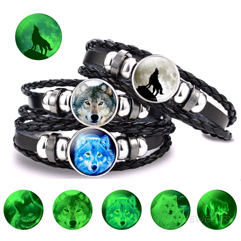 Glowing Wolf Bracelet Luminous Bracelet Glow In Dark Wolf Head Punk Black Leather Woven Luminous Jewelry Unisex Animal Bracelets
Glowing Wolf Bracelet Luminous Bracelet Glow In Dark Wolf Head Punk Black Leather Woven Luminous Jewelry Unisex Animal Bracelets