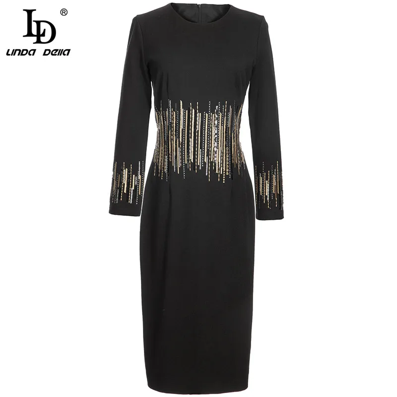 LD LINDA DELLA Fashion Runway Autumn Casual Black Midi Dress Women's Long sleeve Sequins Beading Embroidery Elegant Party Dress
LD LINDA DELLA Fashion Runway Autumn Casual Black Midi Dress Women's Long sleeve Sequins Beading Embroidery Elegant Party Dress